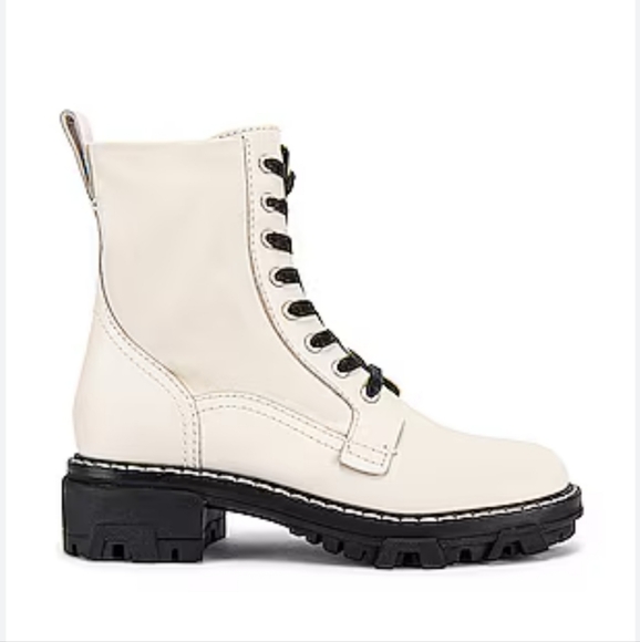 NEW Rag & Bone Shiloh Leather Lace-Up Moto Boot Antique White - Picture 3 of 13